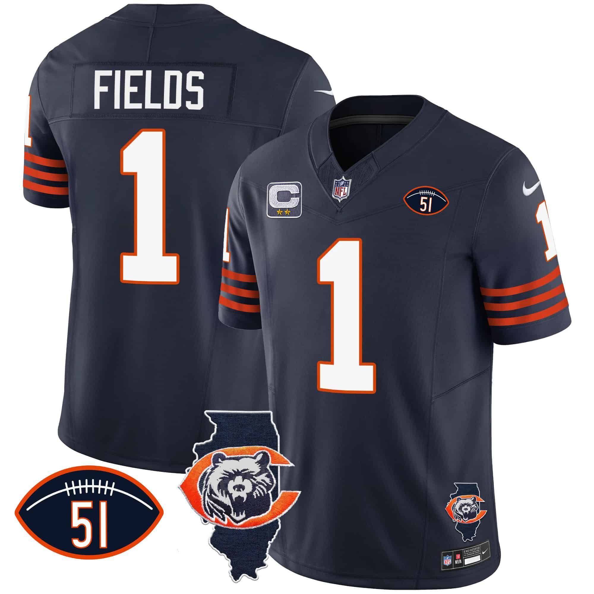 Men Chicago Bears #1 Fields Blue 2024 Nike Throwback Illinois Patch Vapor NFL Jersey style 1->indianapolis colts->NFL Jersey